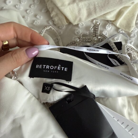 NWT Retrofête Solene Maxi Dress Crystal & Pearl Embellished Cut-Out Square Neck - Picture 3 of 11